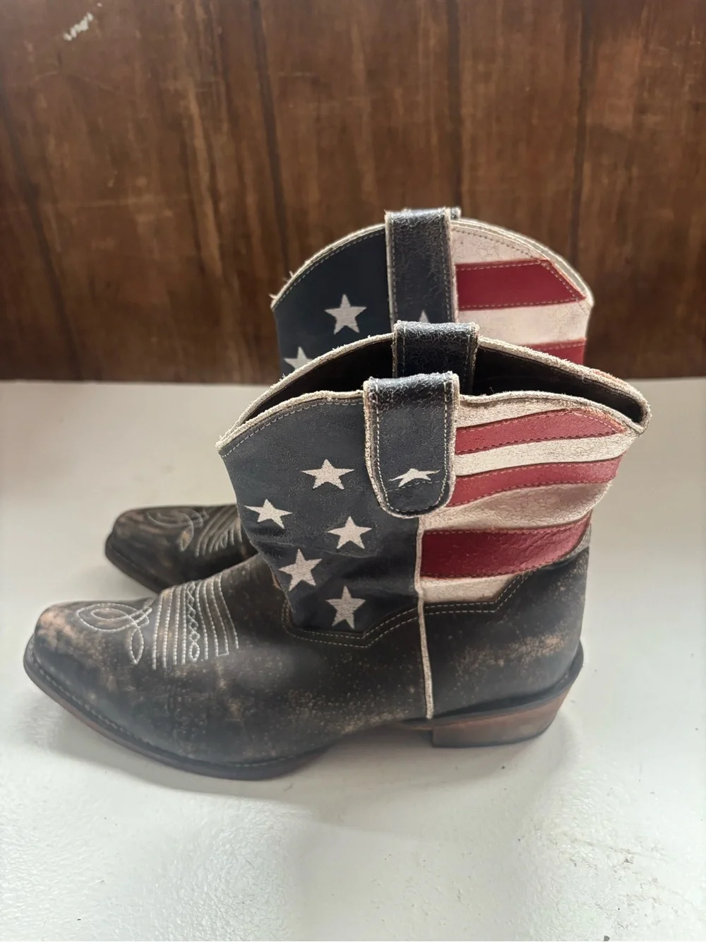 Roper American Beauty Flag Distressed Western Cowboy Boots Ankle-Women's Sz 8.5